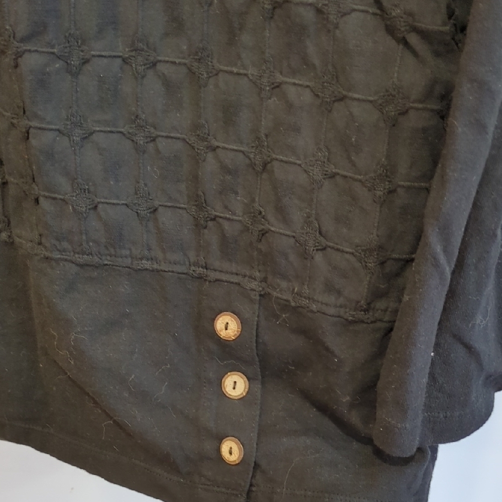 Langenlook Artsy Black Funnel Neck Button Tunic Top Focus Casual Life Size S EUC - Picture 4 of 6